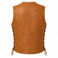 Men’s Cognac Genuine Leather Four-Button Side-Lace Vest
