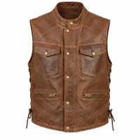 Men’s Brown Genuine Leather Utility Stand-Collar Vest