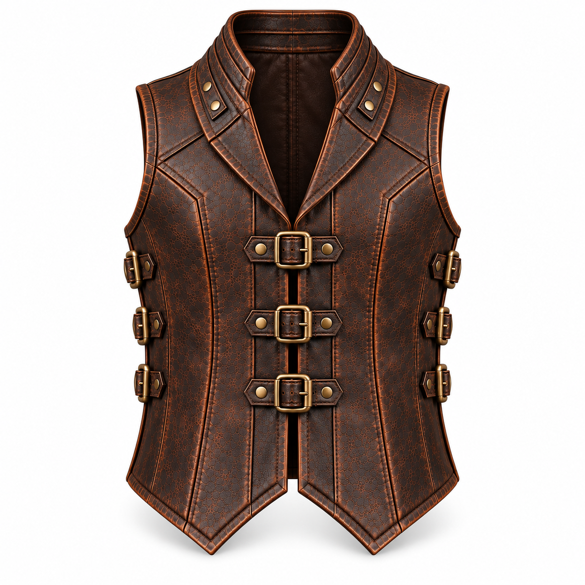 Men’s Dark Brown Genuine Leather Three-Buckle Vest