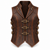 Men’s Dark Brown Genuine Leather Three-Buckle Vest