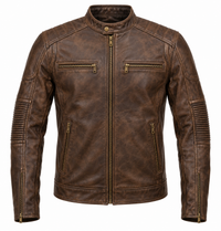 Men’s Brown Genuine Leather Café Racer Jacket