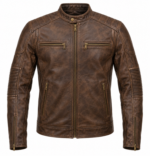 Men’s Brown Genuine Leather Café Racer Jacket