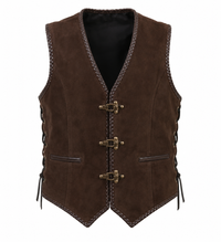 Men’s Dark Brown Genuine Suede Toggle Biker Vest