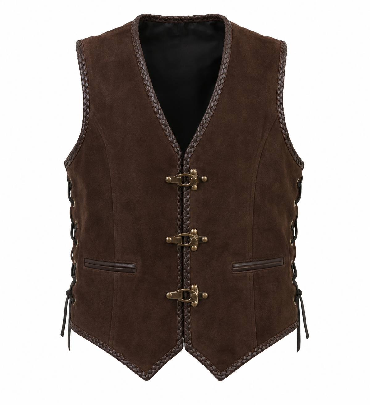 Men’s Dark Brown Genuine Suede Toggle Biker Vest