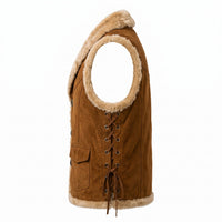 Men’s Tan Genuine Leather Shearling-Style Lined Vest