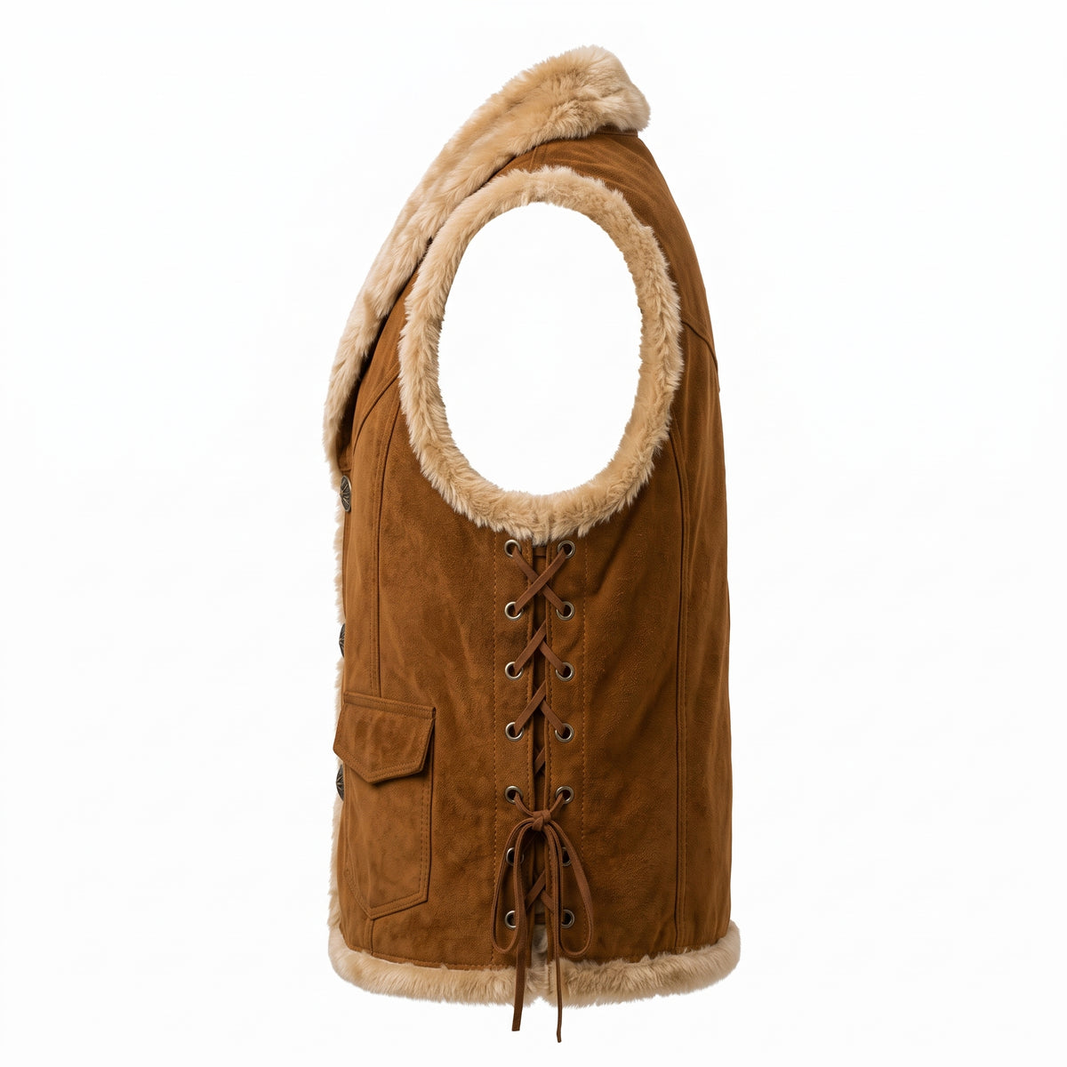 Men’s Tan Genuine Leather Shearling-Style Lined Vest