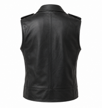 Men’s Black Genuine Leather Asymmetric-Zip Biker Vest