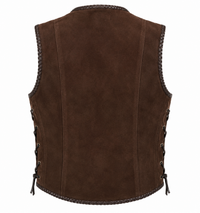 Men’s Dark Brown Genuine Suede Toggle Biker Vest