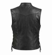 Men’s Black Genuine Leather Stand-Collar Side-Lace Vest
