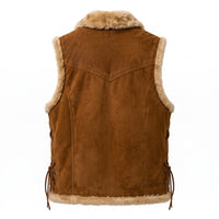 Men’s Tan Genuine Leather Shearling-Style Lined Vest