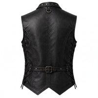 Men’s Black Genuine Leather Skull Buckle & Lace Vest
