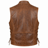 Men’s Brown Genuine Leather Utility Stand-Collar Vest