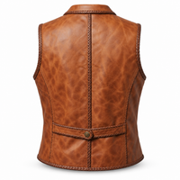 Men’s Cognac Genuine Leather Braided-Trim Three-Button Vest