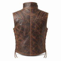 Men’s Distressed Brown Genuine Leather Asymmetric Snap Vest