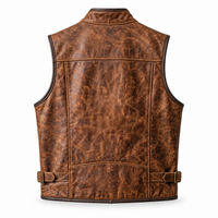 Men’s Distressed Brown Genuine Leather Snap-Front Utility Vest