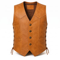 Men’s Cognac Genuine Leather Four-Button Side-Lace Vest