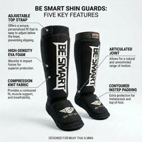 Be Smart Shin Instep Guards – Padded Shin Pads for MMA, Muay Thai, Kickboxing & Karate (Black, Adult)