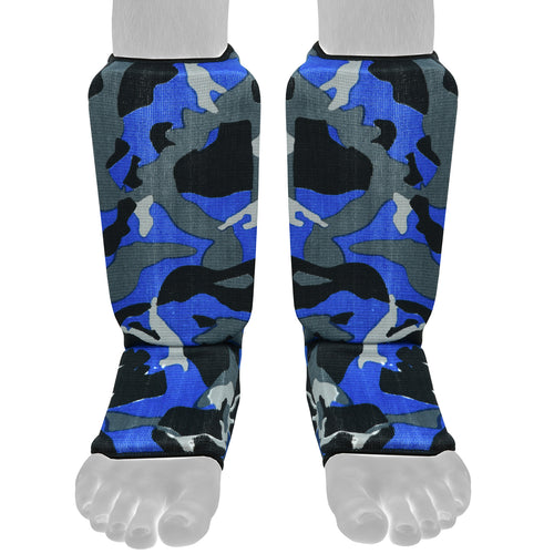 Be Smart Blue Camo Kids Shin Instep Guards – Padded Shin Pads for MMA, Muay Thai, Kickboxing & Karate
