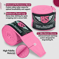 Be Smart Pink Boxing Hand Wraps – 2.5m, 3.5m & 4.5m (Pair)