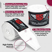 Be Smart White Boxing Hand Wraps – 2.5m, 3.5m & 4.5m (Pair)