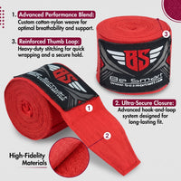 Be Smart Red Boxing Hand Wraps – 2.5m, 3.5m & 4.5m (Pair)