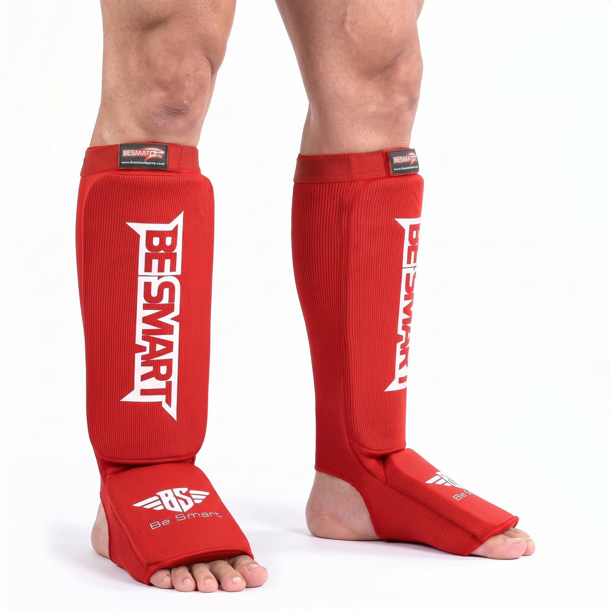Be Smart Red Shin Instep Guards – Padded Shin Pads for MMA, Muay Thai, Kickboxing & Karate (Adult)