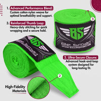 Be Smart Green Boxing Hand Wraps – 2.5m, 3.5m & 4.5m (Pair)