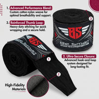 Be Smart Boxing Hand Wraps Inner Gloves for MMA, Muay Thai & Boxing Training Black