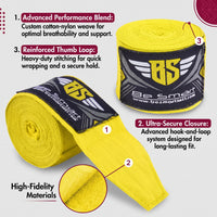 Be Smart Yellow Boxing Hand Wraps – 2.5m, 3.5m & 4.5m (Pair)