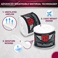 Be Smart White Boxing Hand Wraps – 2.5m, 3.5m & 4.5m (Pair)