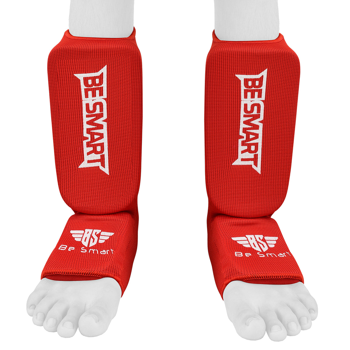 Be Smart Kids Shin Instep Guards – Padded Shin Pads for MMA, Muay Thai, Kickboxing & Karate (Red)