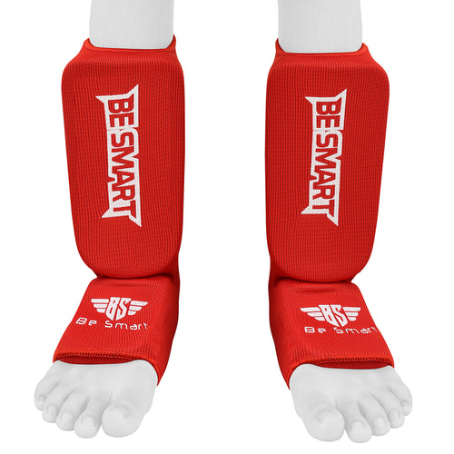 Be Smart Kids Shin Instep Guards – Padded Shin Pads for MMA, Muay Thai, Kickboxing & Karate (Red)
