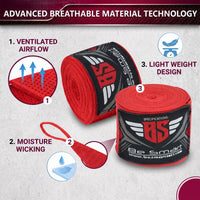 Be Smart Red Boxing Hand Wraps – 2.5m, 3.5m & 4.5m (Pair)