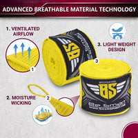 Be Smart Yellow Boxing Hand Wraps – 2.5m, 3.5m & 4.5m (Pair)