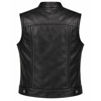 Men’s Black Genuine Leather Biker Vest – Snap Front & Chest Pockets