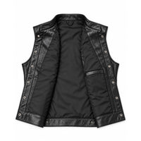 Men’s Black Genuine Leather Biker Vest – Snap Front & Chest Pockets