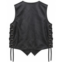 Men’s Black Genuine Leather Side-Lace Biker Vest – Snap Front