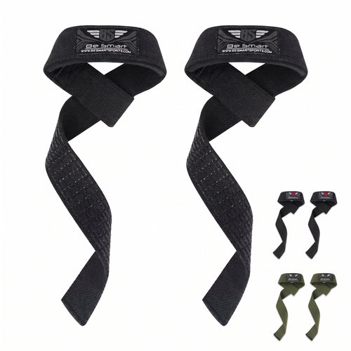 Be Smart All Black Silicone Grip Weightlifting Straps - Pair