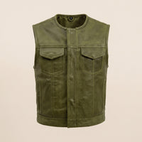 Men's Green Leather Vest – Design 066