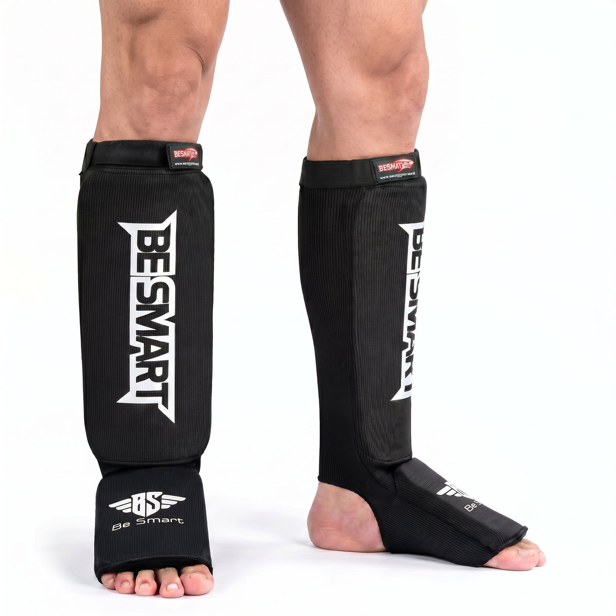 Be Smart Shin Instep Guards – Padded Shin Pads for MMA, Muay Thai, Kickboxing & Karate (Black, Adult)