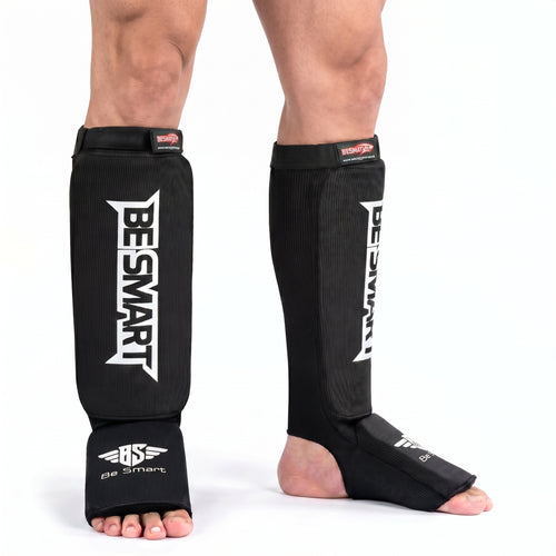 Be Smart Shin Instep Guards – Padded Shin Pads for MMA, Muay Thai, Kickboxing & Karate (Black, Adult)