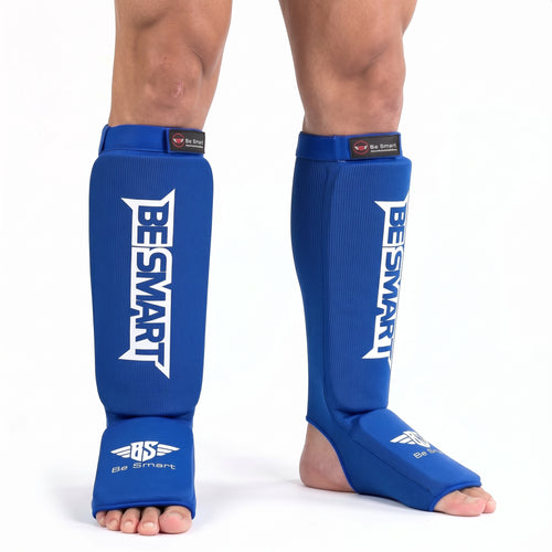 Be Smart Blue Shin Instep Guards – Padded Shin Pads for MMA, Muay Thai, Kickboxing & Karate (Adult)