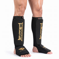 Be Smart Black & Gold Shin Instep Guards – Padded Shin Pads for MMA, Muay Thai, Kickboxing & Karate (Adult)