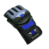 MMA Grappling Gloves – Black & Blue Open Palm
