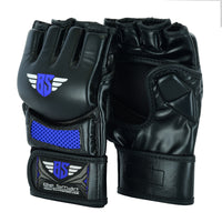 MMA Grappling Gloves – Black & Blue Open Palm