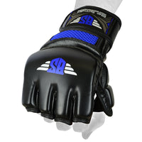 MMA Grappling Gloves – Black & Blue Open Palm
