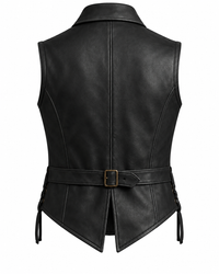 Men’s Black Genuine Leather Brass-Button Side-Lace Vest