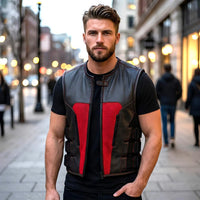 Men's Black Leather Vest – Design 091