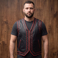 Men's Black Leather Vest – Design 094