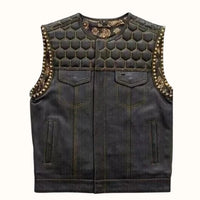Men's Black Leather Vest – Design 087